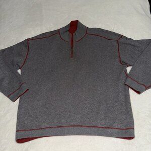 Men Tommy Bahama Sweater Maroon Gray Reversible 1/4 Zip Sweatshirt Size XLarge